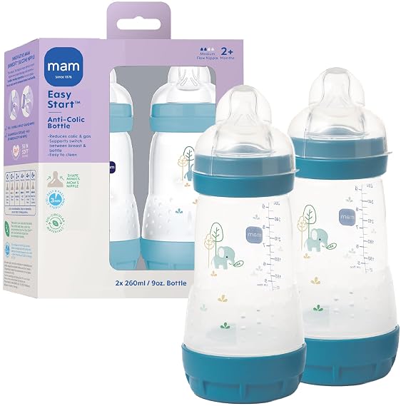 MAM 9oz Easy Start Anti-Colic+ Vented Baby Bottle, 2+ Months, 2 Pack, Boy