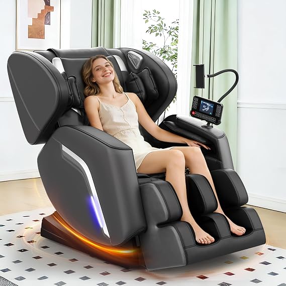 Massage Chair Full Body with 14 Massage Rollers 9 Airbags Foot Massage Massage Chair with Heat Function Back and Leg Heating Smartphone Control Zero-Gravity Relaxing Chair for Home