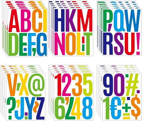 HLLNME 300PCS 5 In Letter and Numbers Stickers 30 Sheets self-adhesive letter stickers for mailboxes, doors, trucks, and outdoors, waterproof and windproof Rain adhesive vinyl letter symbol sticker(Multiple Colors)