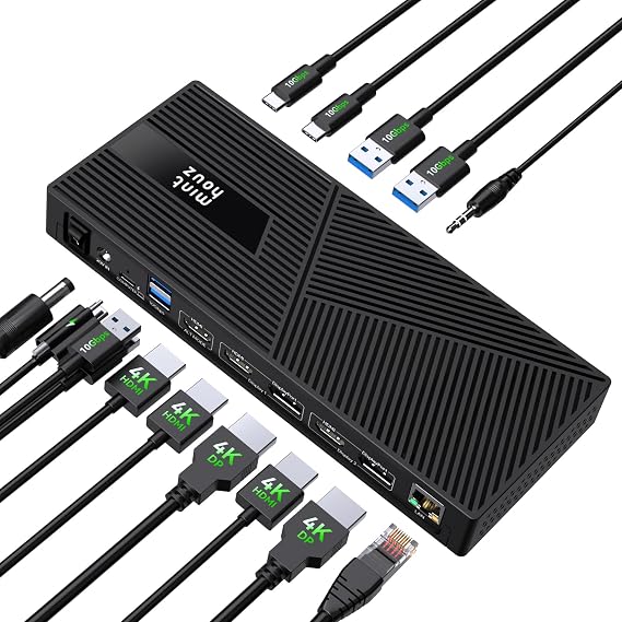 Minthouz DisplayLink Docking Station for 3x4K@60HZ Monitore mit 160W DC In,14 in 1 Laptop Docking Station for MacBook Dell HP Lenovo,6 x USB-A/C 10 Gbps,RJ45 Ethernet,4-Pole Jack USB to HDMI Adapter | Minthouz 14 in 1 Laptop Docking Station PD 100W 6 x USB-A/C 10 Gbps, RJ45 Ethernet, 4-Pole Jack for MacBook Dell HP Lenovo