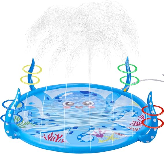 Anpro 170cm Splash Pad,8 Rings Toss Splash Pad for Kids 68" Blue
