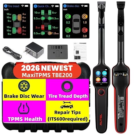 Autel MaxiTPMS TBE200(E) 2026 Tire Tread Depth & Brake Disc Wear 2in1Tester with Dual Camera Real-time Data No Need to Remove Wheel During Testing,Upgraded of TBE100,Work with ITS600/ITS600PRO