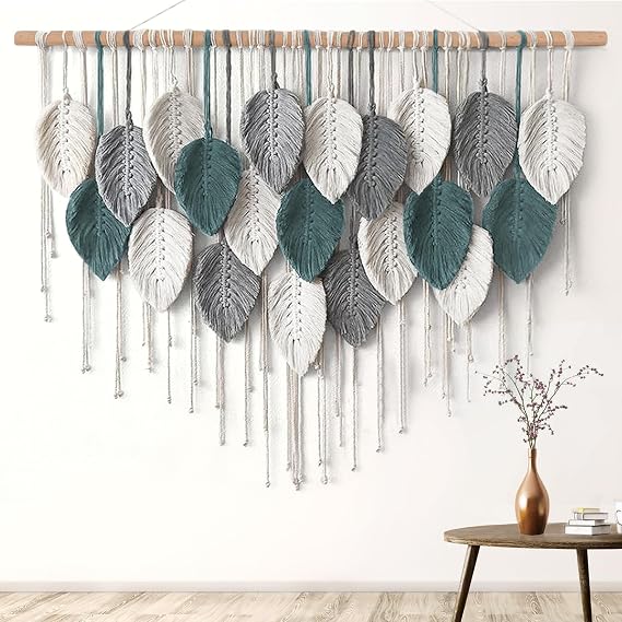 Weldomcor Large Macrame Wall Hanging Boho Home Decor, Handmade Bohemian Woven Leaves Macrame Tapestry Modern Aesthetic Chic Wall Art Decorations for Bedroom Living Room Nursery Office 39" W x 29.5" L