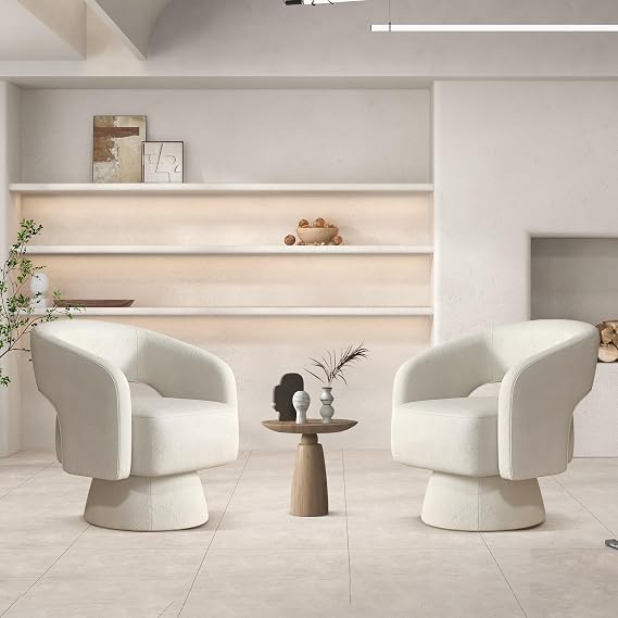 ANJ Swivel Accent Chair Set of 2, Modern Luxury Velvet Accent Chair, Comfy Round Armchiars, 360 Degree Swivel Barrel Chairs for Living Room, Bedroom Office, Beige