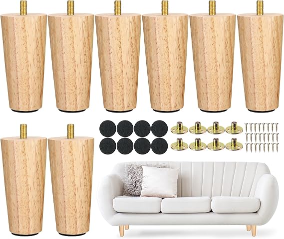 Maitys 4 Inch Round Solid Furniture Legs Furniture Wooden Replacement Chair Feet Dresser Sofa Couch Legs Table Cabinet Footstool DIY Projects for Home(Wood,8 Pcs)