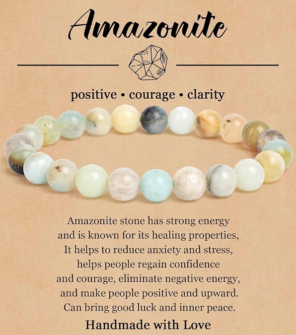 BOMAIL Natural Stone Beaded Bracelet for Women Men | 8mm Round Beads,Healing Crystal,Semi-Precious Gemstone,Yoga,Stretch,Bracelets Jewelry Gift
