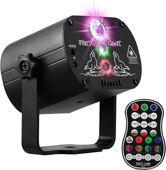 DJ Disco Stage Party Lights, LED Sound Activated Laser Light RGB Flash Strobe Projector with Remote Control for Christmas Halloween Decorations Karaoke Pub KTV Bar Dance Gift Birthday Wedding