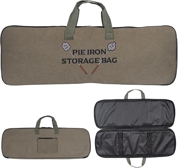 BESZONE Deluxe Pie Iron Bag for Mountain Pie Maker Cast Iron Storage Fits up to 4, Heavy Duty Padding with Extra Pocket for Campfire Accessories, Strong Straps to Secure, Camping Storage Bag 3212in