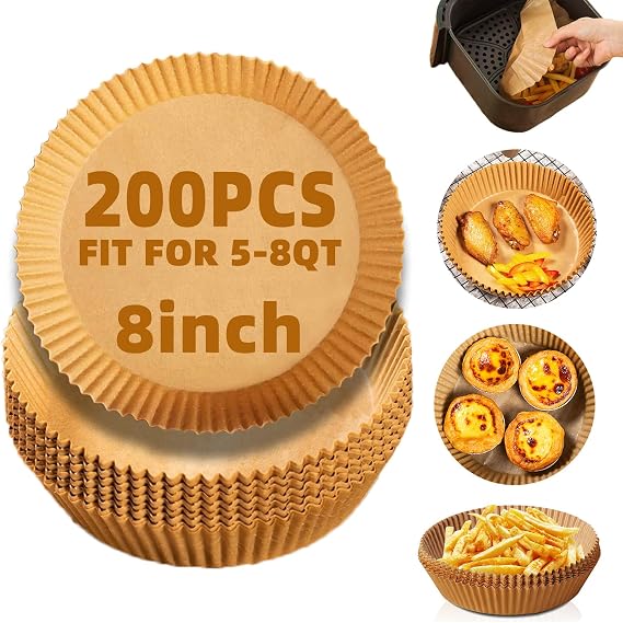 Air Fryer Liners Disposable,200Pcs Parchment Paper for 5-8QT Air Fryer,LYHOLKEER 8inch Round Disposable Air Fryer Paper Liners for Ninja AF101 AF150 AF161 Max XL,Non-Stick,Free of Bleach