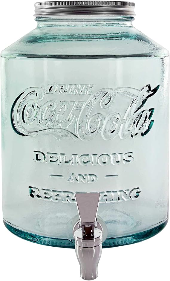 COURONNE CO. G9016-SP 10 1/4" Coca-Cola Recycled Glass Jar with Spigot, Clear
