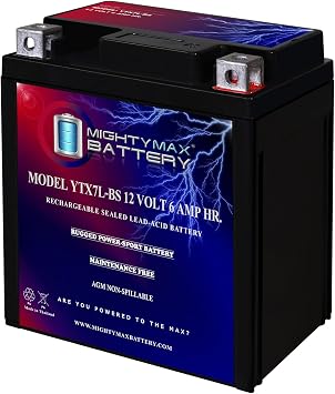 Mighty Max Battery YTX7L-BS 12V, 6Ah, Replacement Battery Compatible with Piaggio Vespa 150 Primavera, Sprint 14-20
