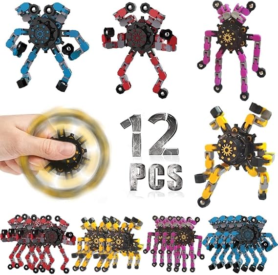 12 Pcs Transformable Fidget Spinners for Kids and Adults Stress Relief Sensory Toys for Boys and Girls Fingertip Gyros for Party Favors Goodie Bag Stuffers for Kids,Classroom Prize Stocking Stuffers