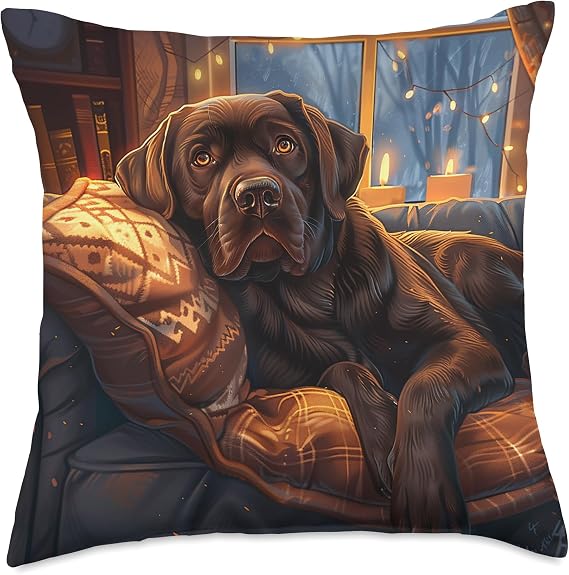 Cute Chocolate Lab Chocolate Labrador Retriever Dog Throw Pillow