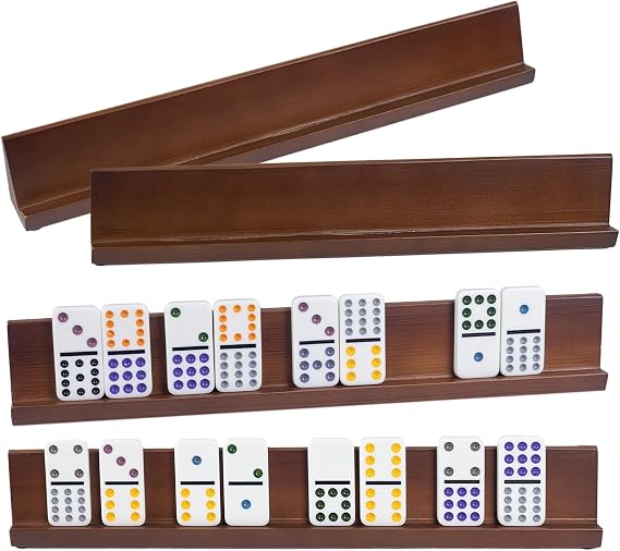 4Pcs Wooden Domino Holders Set,Domino Tiles Trays Rack, Wood Holders for Tiles Game,Perfect for Domino,Mexican Train Rummy etc.(Dominoes NOT Included)