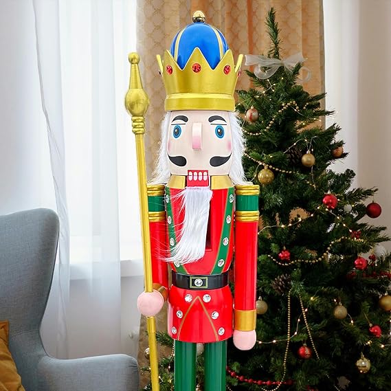 CDL Nutcracker 180cm 6 feet Red and Green King Wooden Nutcracker Figurine Front Porch Fireplace Christmas Decorations K18