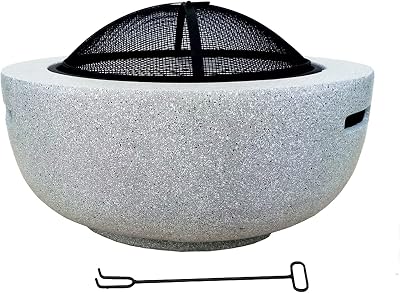 Concrete Round and Wood Burning Fire Pit Outdoor Garden Heaters 3 in 1 Fireplace for Bonfire Barbecue in The Wild Ice Bucket with Grill Grate for CampingHeatingBonfire and Picnic