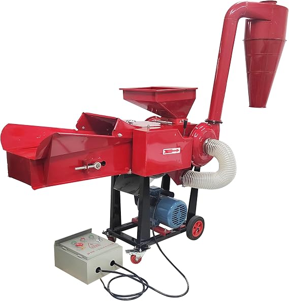 Hay Cutter and Kneading Machine Electric Grass Pulverizer with Conveyor Crop Straw Crusher with Grain Self-Priming Function Hay Chaff Cutter with Cyclone Dust Collector 220V
