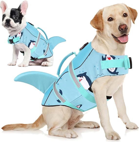 AOFITEE Dog Life Jacket, Dog Life Vest for Swimming, Reflective Puppy Safety Vest with Superior Buoyancy and Rescue Handle, Adjustable Dogs Swimsuit Float Coat for Small Dogs, Green Dolphin XS