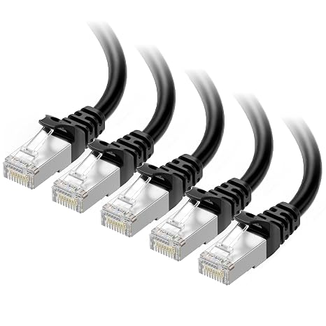 Cable Matters 10Gbps 5-Pack Snagless Shielded Cat 6A Cable, 1ft, Black
