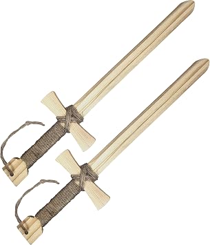 Wooden Toy Pretend Play Sword for Kids | 2 Pack | 16" Knights of the Round Table Style with Jute Wrapped Handle | Lightweight and Durable for Imaginative Kids | NOT a Weapon | Set of 2