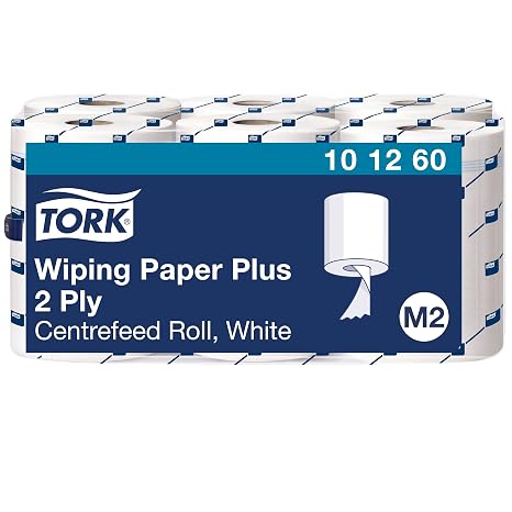 Tork Centrefeed Wiping Paper Plus White M2, Absorbent, 6 x 457 Sheets, 101260 | Highly absorbent multi-purpose paper wipes away liquid spills quickly and functions efficiently for hand drying.