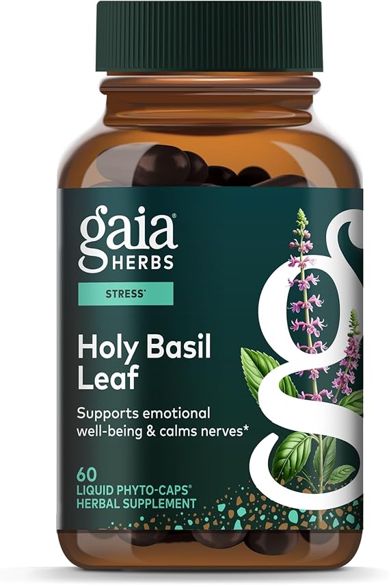 Gaia Herbs Holy Basil Leaf, 60 Vegan Capsules, 30 Servings | Tulsi is Traditionally Used to Support Stress Response & Healthy Cortisol Levels, Adaptogenic Ayurvedic Herb, Purity Tested*