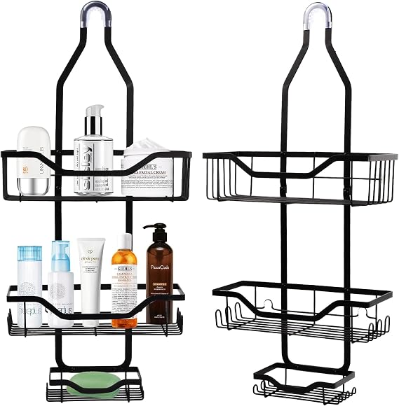 Shower Shelf for Hanging, 3-Tier Shower Shelf, No Drilling, for Hanging with 2 Baskets, 1 Soap Tray, Shower Shelf, Stainless Steel Bathroom Organiser, Shampoo Holder, Black