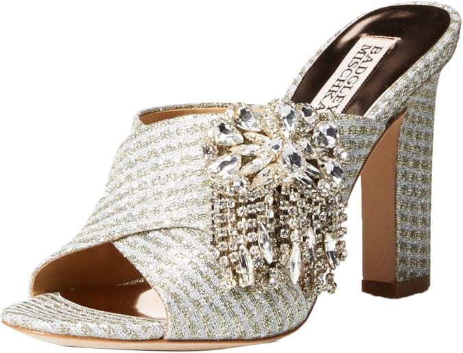 Badgley Mischka Women's Farrah Heeled Sandal, Platino Fabric, 10 M US