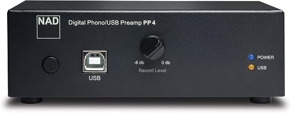 NAD PP 4 Digital Phono/USB Preamplifier MM & MC Turntable and Cassette Deck Support, USB Audio Recording to PC/Mac