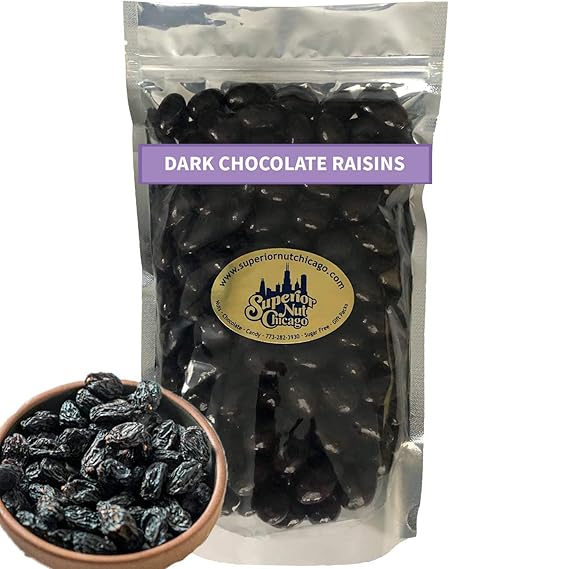 Dark Chocolate Covered Raisins Fruity Raisins covered in 64% Rich Dark Chocolate. (2.5 lbs bag)