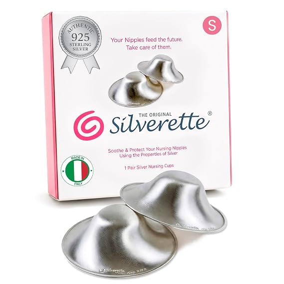 Silverette Nursing Cups, Postpartum Essentials, The Real Silverette, Small | 100% Sterling Silver Nursing Cups, Nipple Shields for Breastfeeding Newborn, Silver Nipple Covers, Made in Italy, Gift