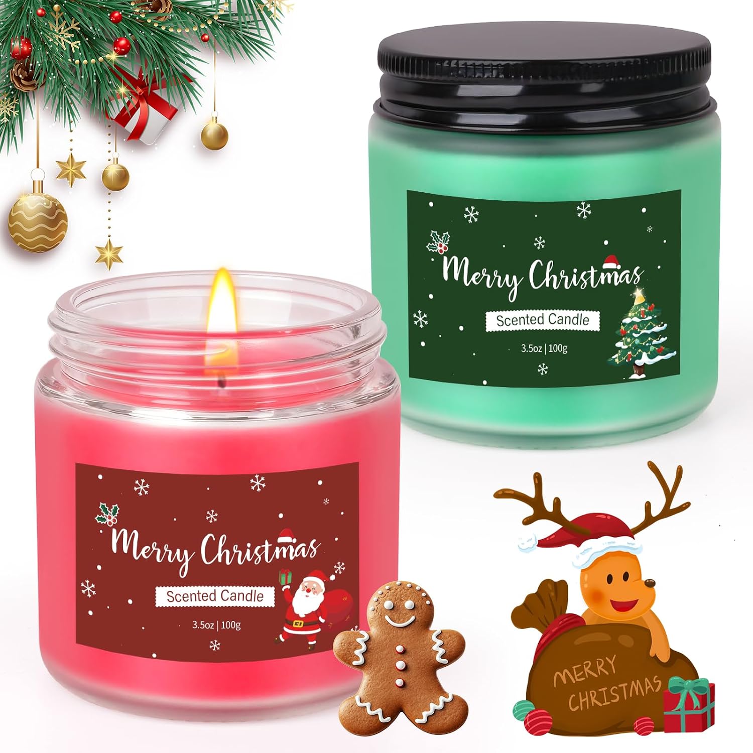 2 Pack Christmas Candles Gift for Women Christmas Gifts for Women & Men,Natural Soy Wax,60 Hours Aromatherapy Candle Relaxation Stress Mother's Day Birthday Candles Gifts for Women Your Ladies