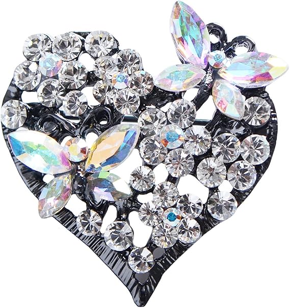 Alilang Womens Floral Silvery Tone Crystal Rhinestone Insect Butterfly Love Flower Heart Brooch Pin