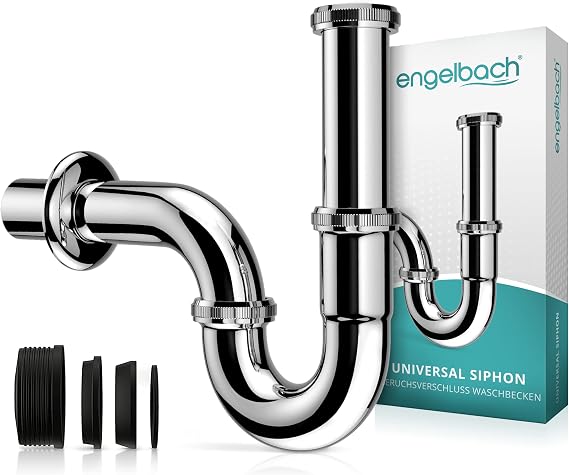 Engelbach® Siphon Waschbecken inkl. Gummimanschette 1 1/4 - Universal Syphon Röhrensiphon für Badezimmer mit Montage-Video