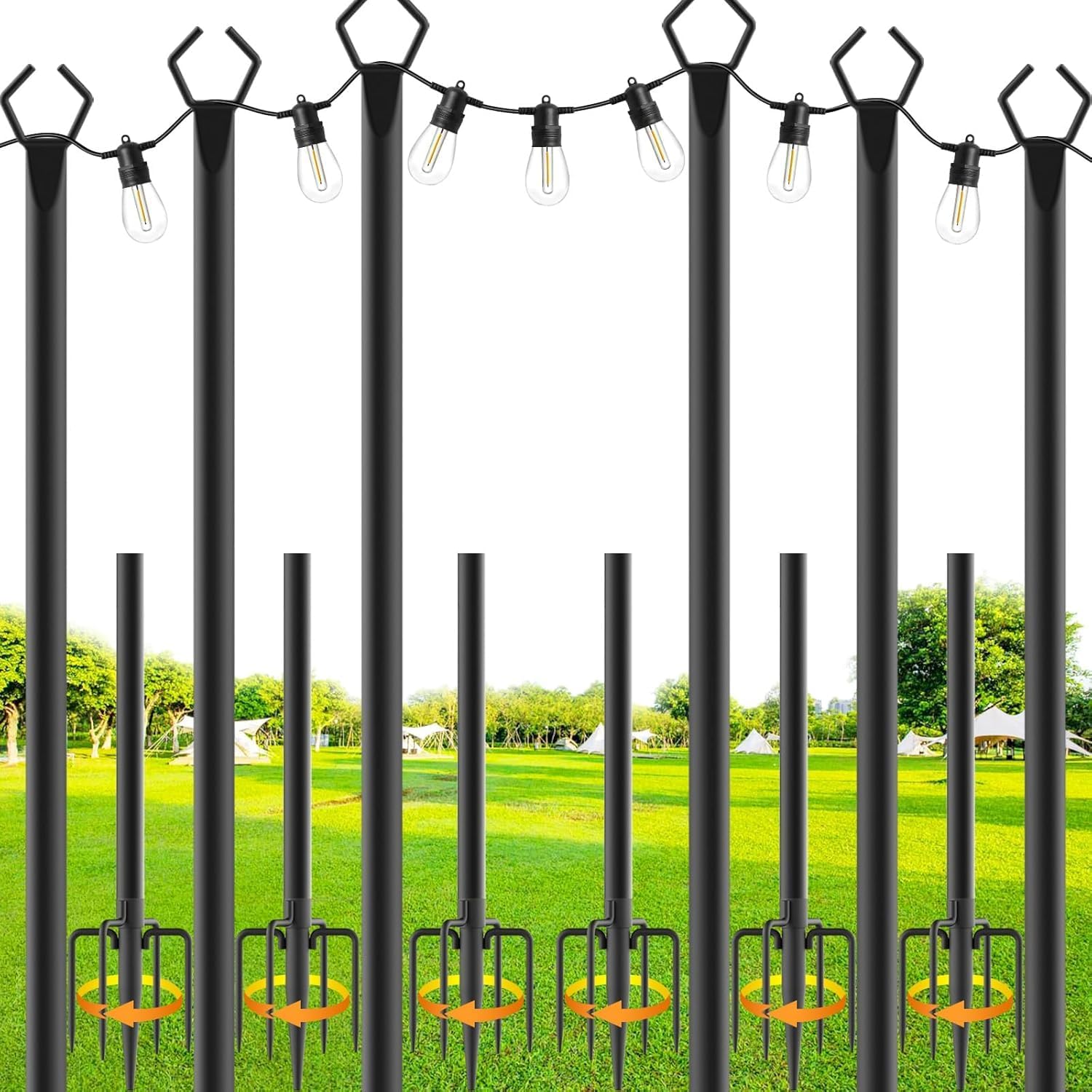 6 Pack String Light Poles,10 Ft Metal Poles with Fork for Outdoor String Lights,Outdoor Light Poles with Fork,PolesPostStand for Outside,Patio,Deck 6 Pack 10FT String Light Pole