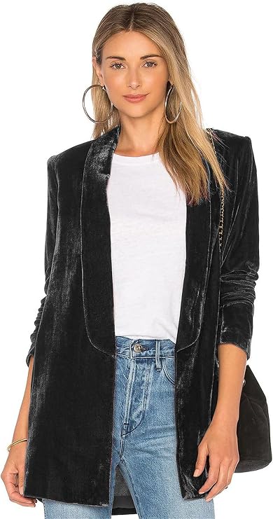 Women's Velvet Suit Blazer Jacket 2025 Casual Office Work Long Sleeve Button Pockets Lapel Jacket Coat Blazer