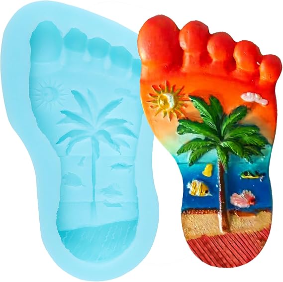 Beach Foot Fondant Silicone Mold Summer Beach Theme Molds | Coconut Tree Chocolate Molds Cake Decorating Cupcake Topper Candy Gum Paste Polymer Clay