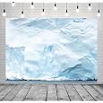 BELECO 5x3ft Fabric Antarctic Glacier Backdrop White Iceberg Snow Mountain Antarctic Ocean Natural Scenery Background Winter Theme Party Decorations Kids Adults Portrait Photoshoot Studio Props