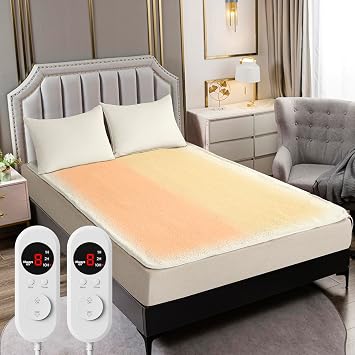 Heated Mattress Pad - Queen Size(60"x80"),Electric Bed Pad,Bed Warmer,Dual Zone Control,8 Heat Settings,10 Hour Auto Off,Overheat Protection,Thick Underblanket Sheet,Machine Washable,Cream
