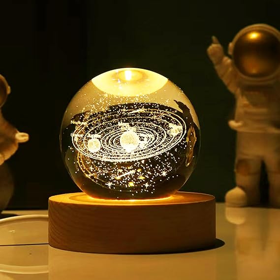 6CM 3D Solar System Crystal Ball-3 Color Dimmable Crystal Ball Night Light with Control LED Base,2.36 inch 3D Engraved Planet Model Nightlight for Home Decor for Kids,Family,Astronomy Enthusiast [Energy Class A+]