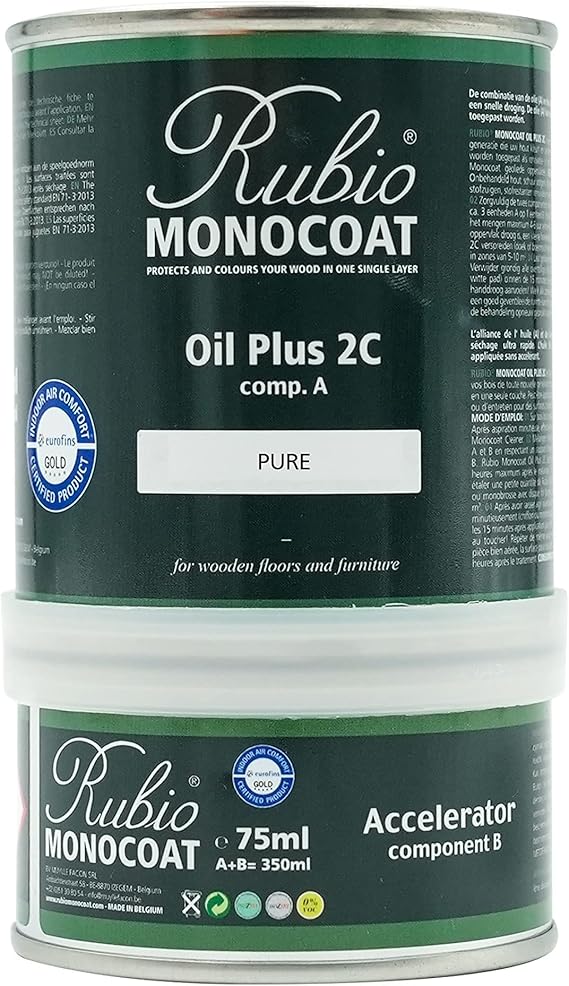 Rubio Monocoat Wood Oil Finish 14 m² - Pure Oil Plus 2C Quick Drying Environmentally Friendly Linseed Wood Oil for Indoor Use Including Accelerator (Part B) Protector 350 ml