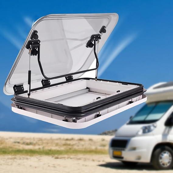 RV Roof Window,500/700/800 x500 mm Cut Out RV Caravan Roof Window Hatch W/LED light, Universal RV Motorhome Skylight Roof Vent Hatch with Nets&Sunshade 50x50cm