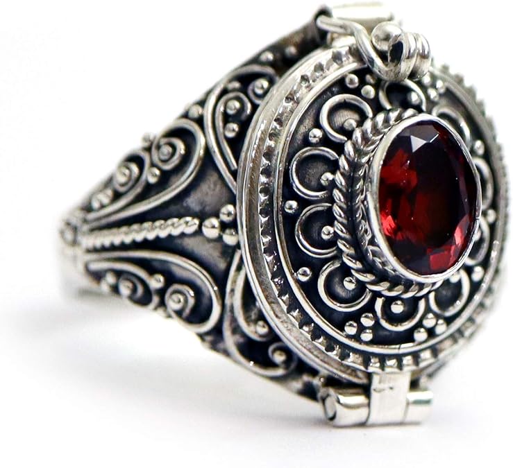 Red Garnet Size 12 Poison Ring Locket Bali Sterling Silver Secret Compartment Jewelry JR21