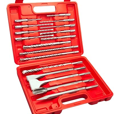 TOPEX 17 Piece SDS Plus Rotary Hammer Drill Bits Set & Chisel Bits Hole Tool Set Drilling Bricks, Concrete, Wall,Stone