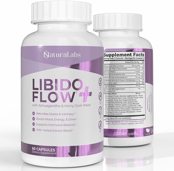 Female Libido Booster for Women Over 40 Maca Root, Ashwagandha, Zinc | Libido Flow + Fenugreek & L-Arginine, Energy, Mood & Hormone Balance Support, 60 Capsules, Herbal Extract Blend