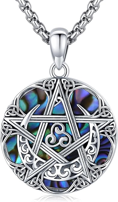 Pentagram Necklace Sterling Silver Triple Moon Goddess/Celtic Knot Witches Knot/Ankh/Sun and Moon/Hecate/Lilith/Santa Muerte/Tetragrammaton Pendant Necklace Pagan Wiccan Magic Egyptian Amulet Jewelry for Women Men