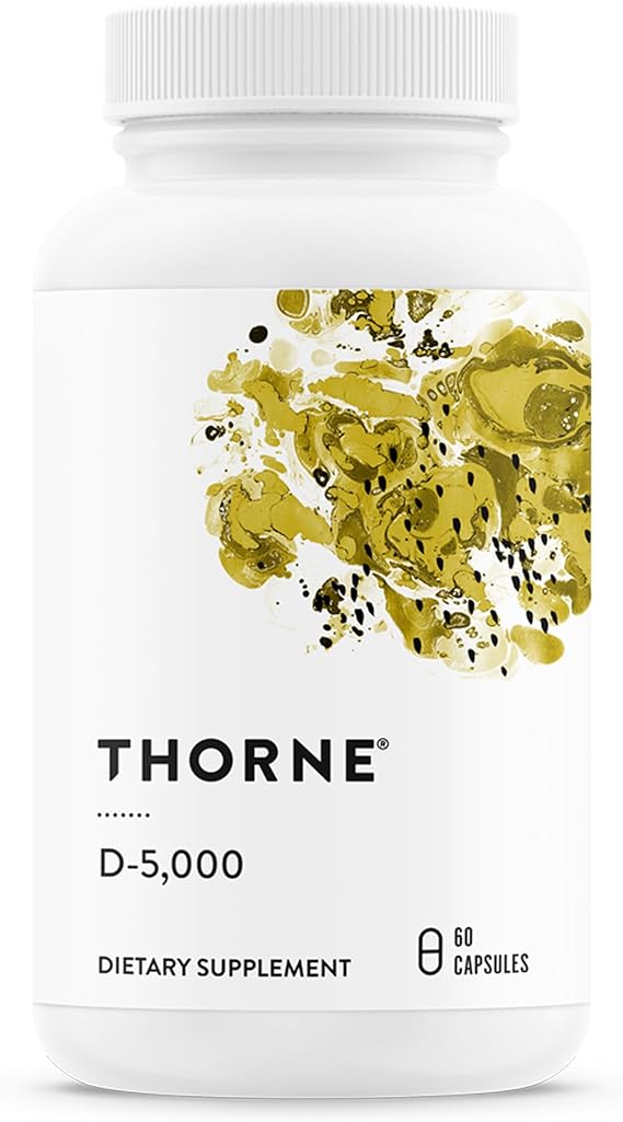 THORNE Vitamin D-5,000, Vitamin D3 Supplement, 5,000 IU, 60 Capsules | Supports Healthy Bones, Teeth & Muscles, Plus Cardiovascular & Immune Function*, Gluten & Dairy-Free, NSF Certified for Sport