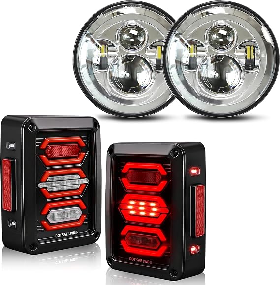 UNI-SHINE 2pcs Projector 7 Inch LED Headlights+ Clear Lens LED Tail Lights
