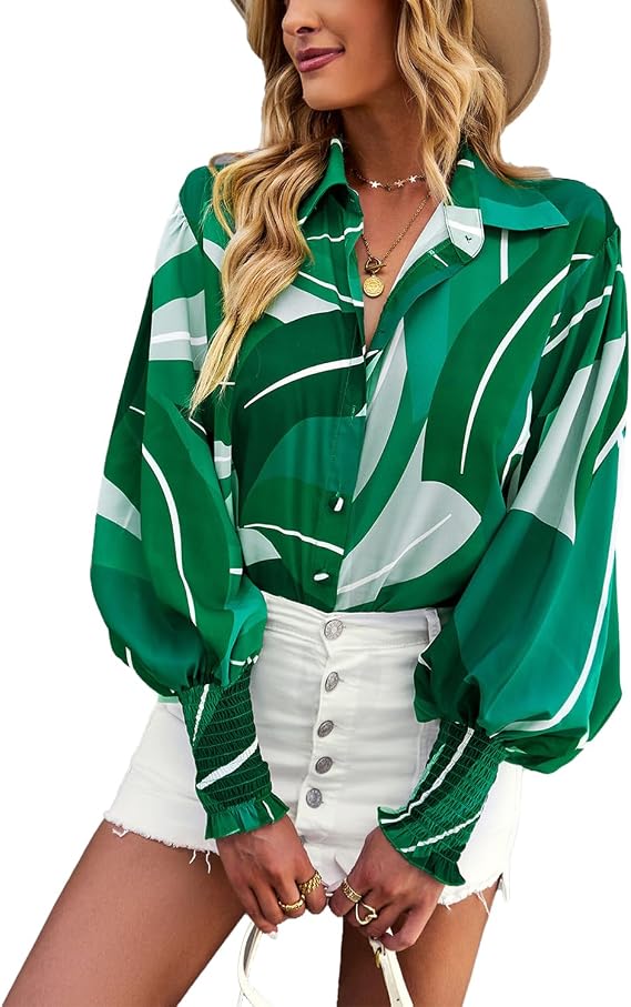 Blouse for Women Floral Print Blouse 2026 Long Sleeve Button Down Casual Fall Boho Oversized Tops Shirts