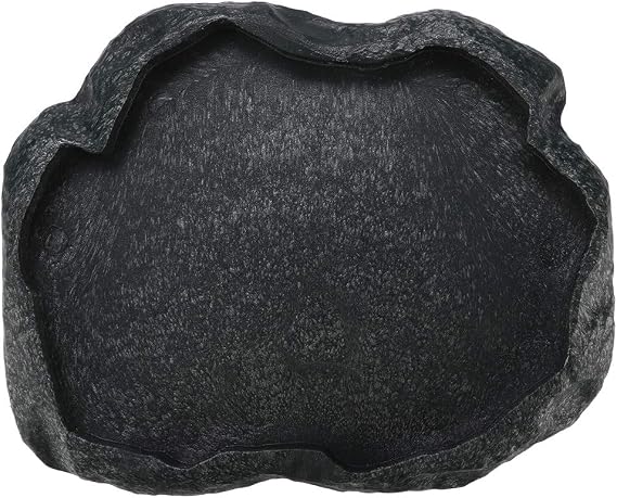 Hztyyier Reptile Water Dish, Resin Rock Reptile Food and Water Feeder Pet Terrarium Dish Plate Bowl Water Bowl Imitating Rock for Tortoise Lizard (M 1)